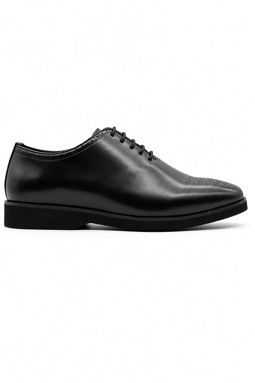 Men's Black Faux Leather Whole-Cut Oxford Brogue Shoes