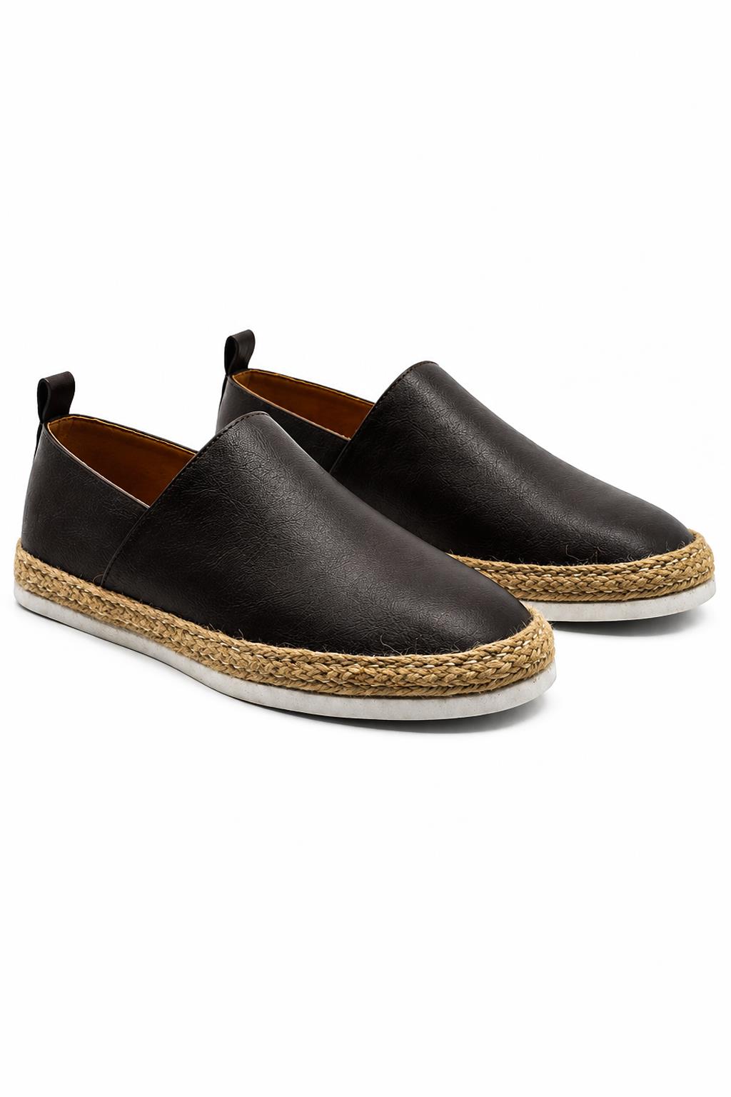 Men’s Brown Faux Leather Slip-On Espadrille Shoes