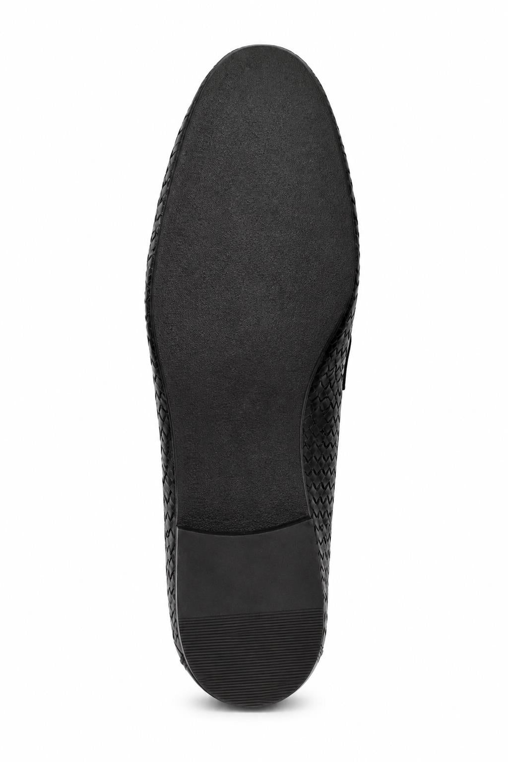 DIVO Men’s Black Handmade Woven Leather Tassel Loafers