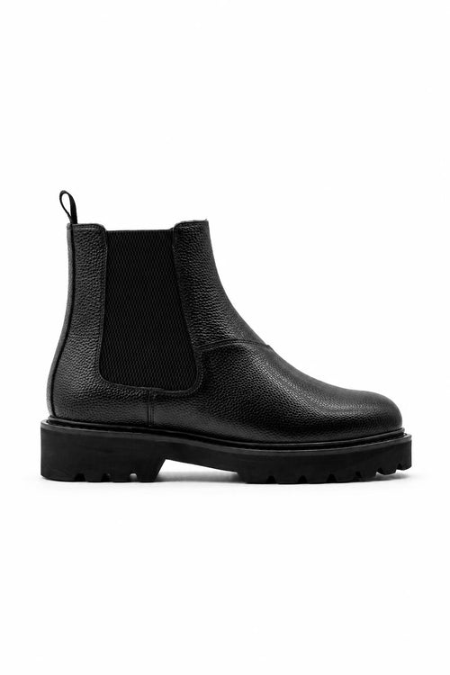 Men’s Black Grain Leather Chelsea Boots Lightweight Chunky Sole