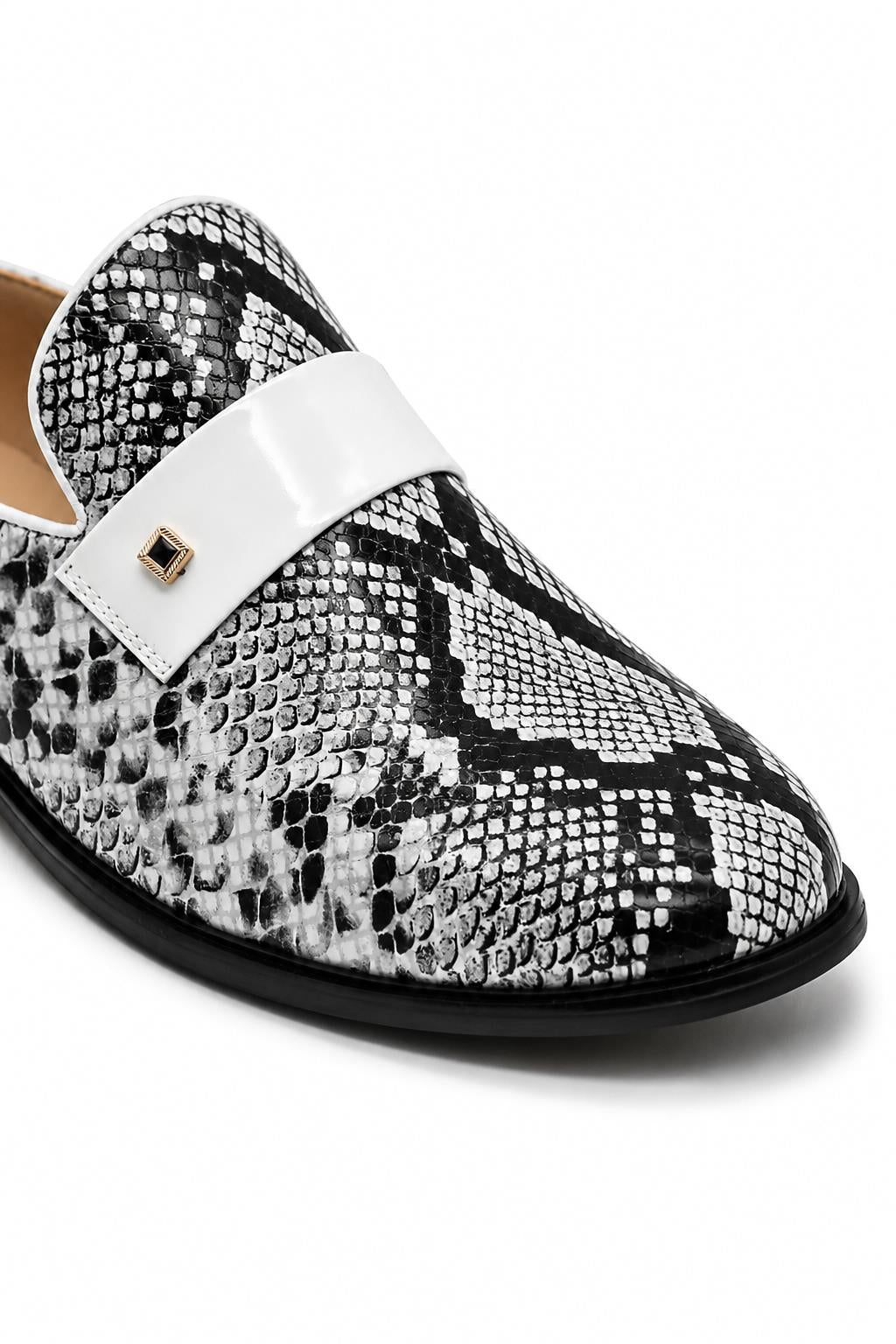 Men’s Black & White Shiny Patent Print Occasion Half Shoes