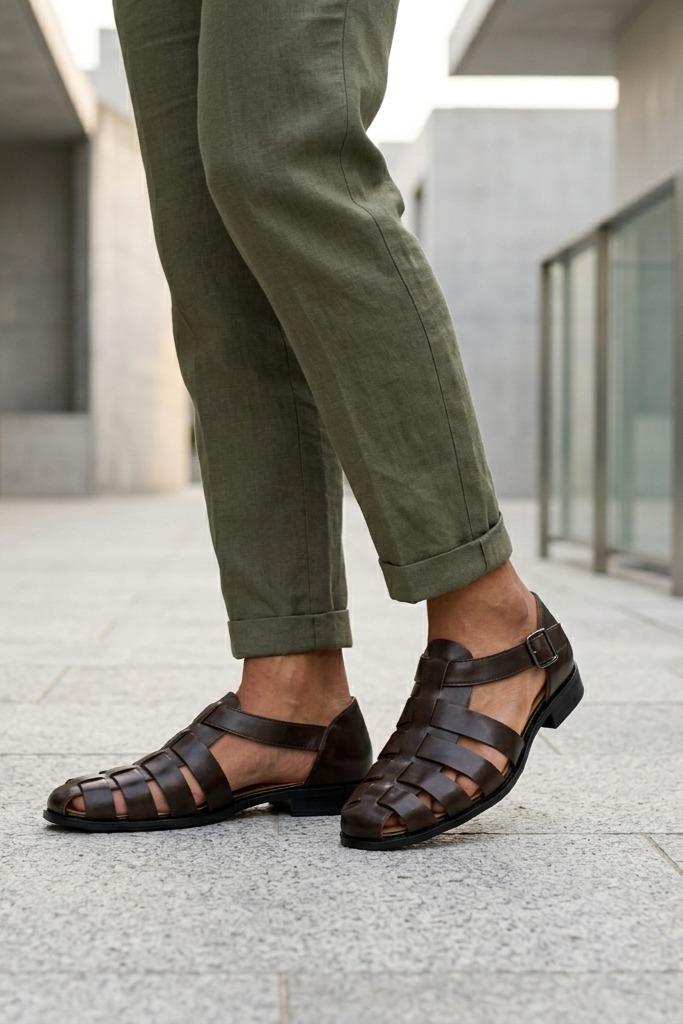 Luke - Dark Brown Handmade Real Leather Fisherman Sandals