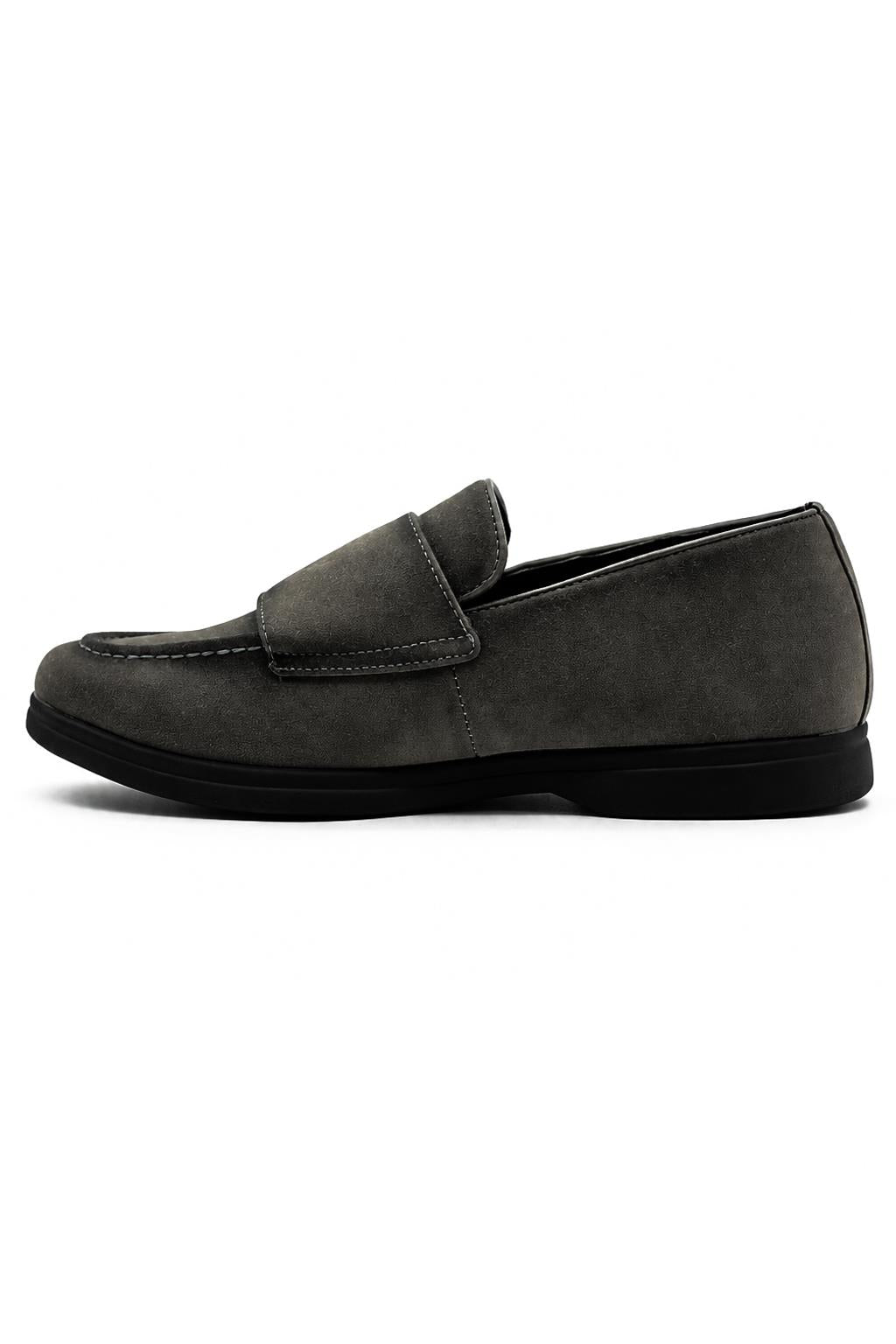 Men's Grey Faux Suede Double Monk Strap Loafers