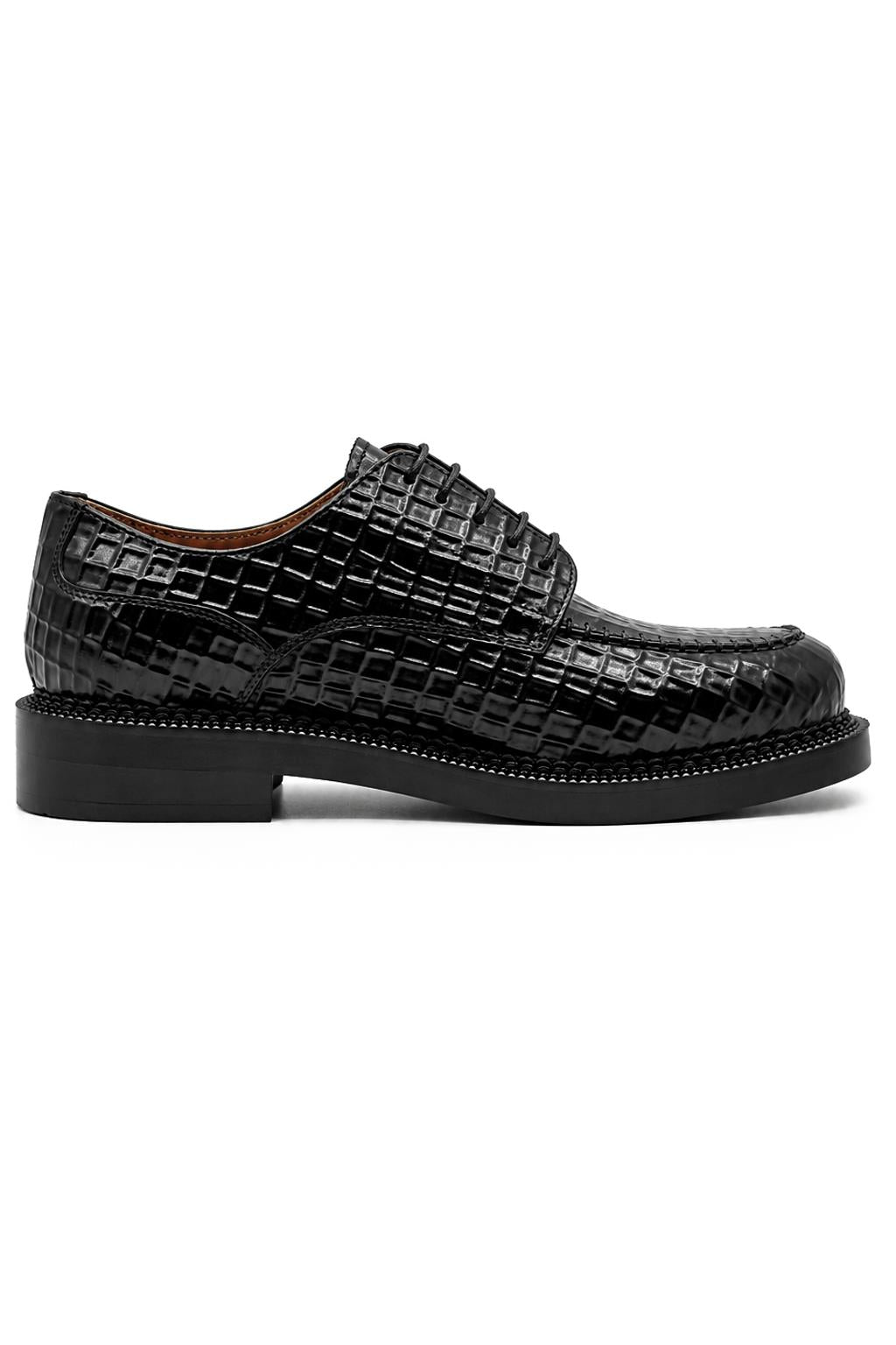 MARLOW Men’s Black Croc-Embossed Leather Moc-Toe Derby Shoes