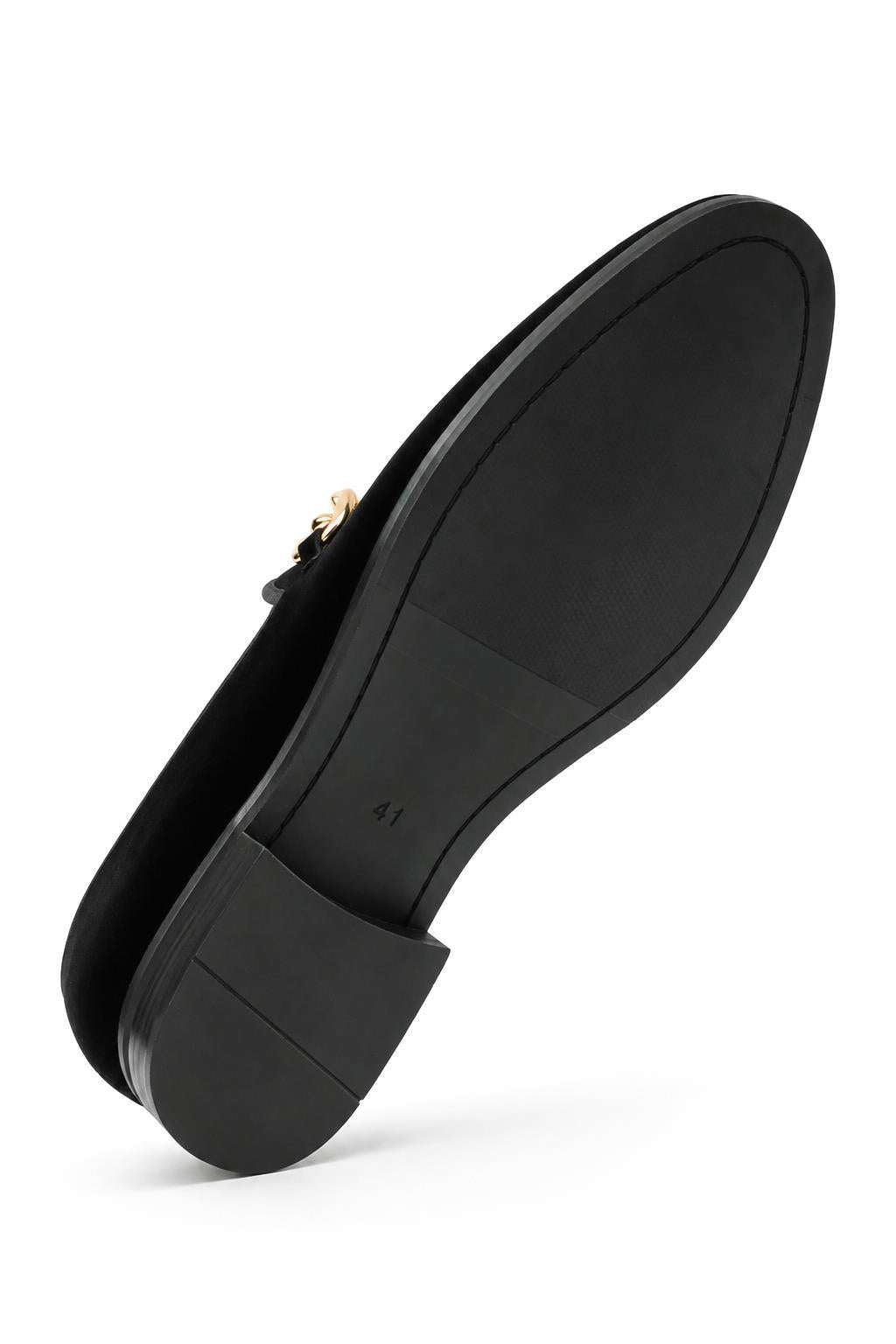Men's Black Smooth Velvet Gold Chain Dress Loafers