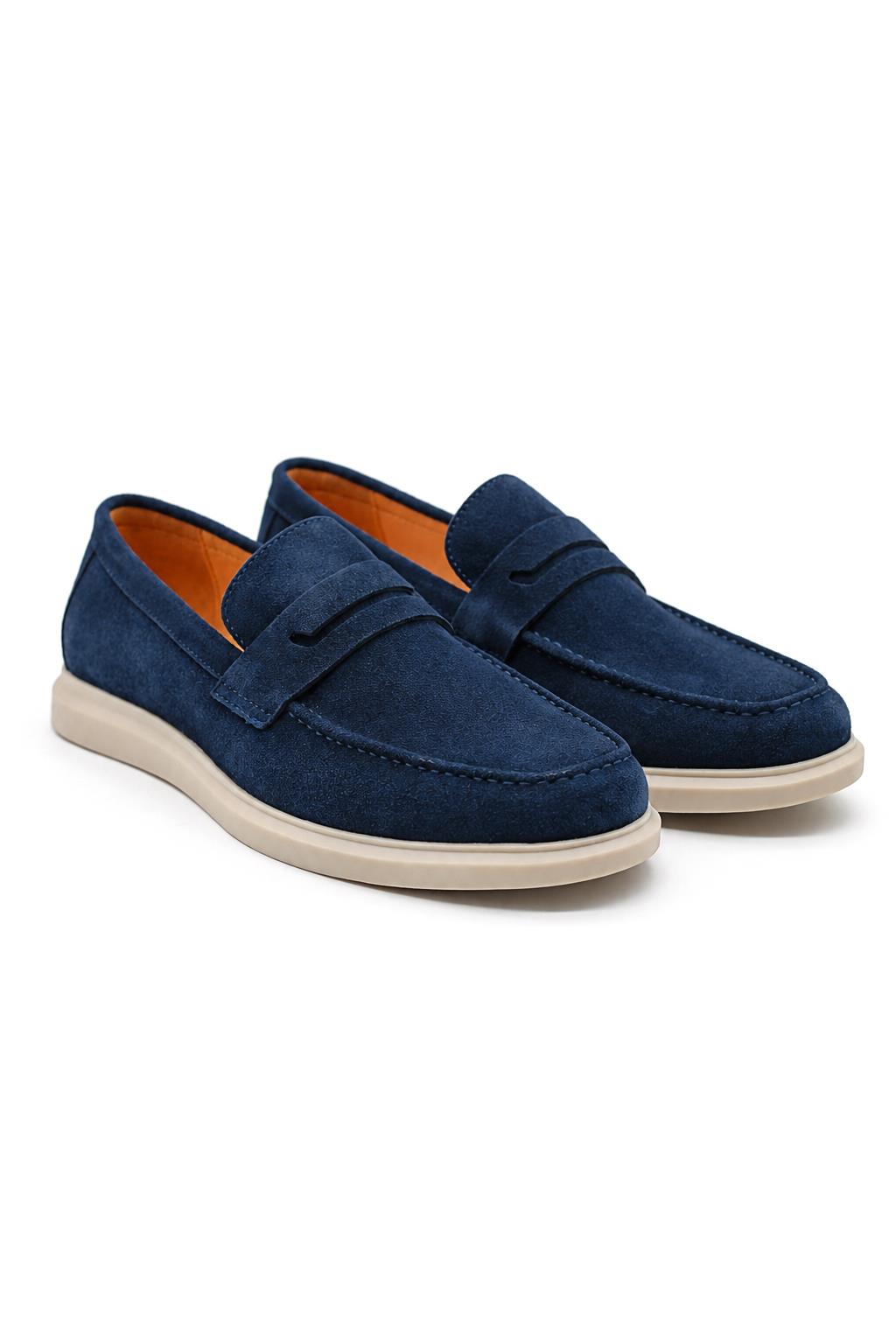 Men’s Milo Navy Blue Suede Leather Penny Loafers