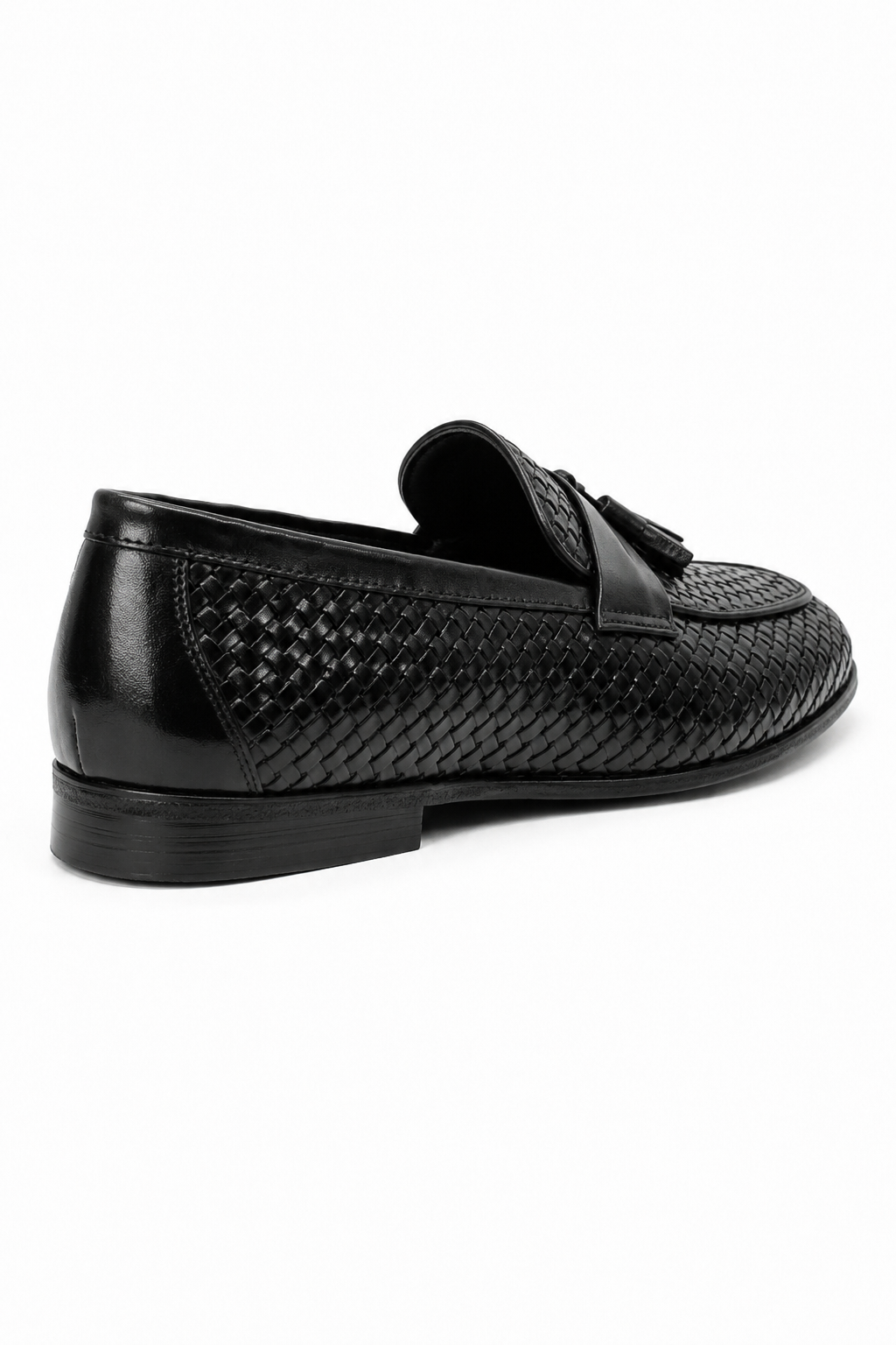 DIVO Men’s Black Handmade Woven Leather Tassel Loafers