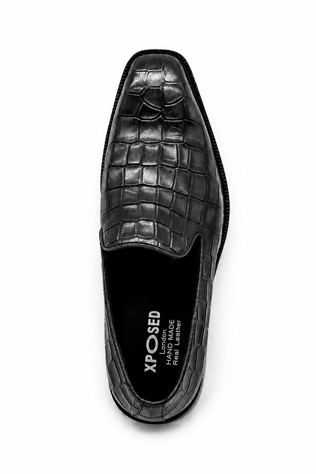 ELBA Men’s Grey Croc Embossed Leather Chisel Toe Loafers