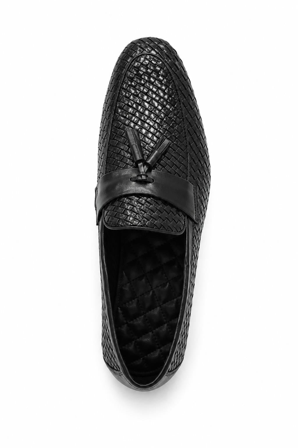 DIVO Men’s Black Handmade Woven Leather Tassel Loafers