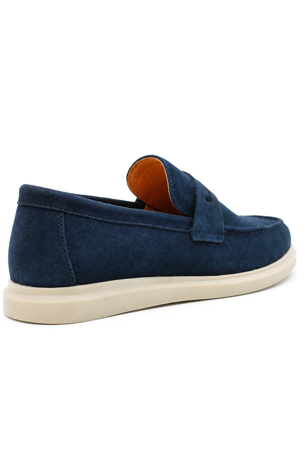 Men’s Milo Navy Blue Suede Leather Penny Loafers
