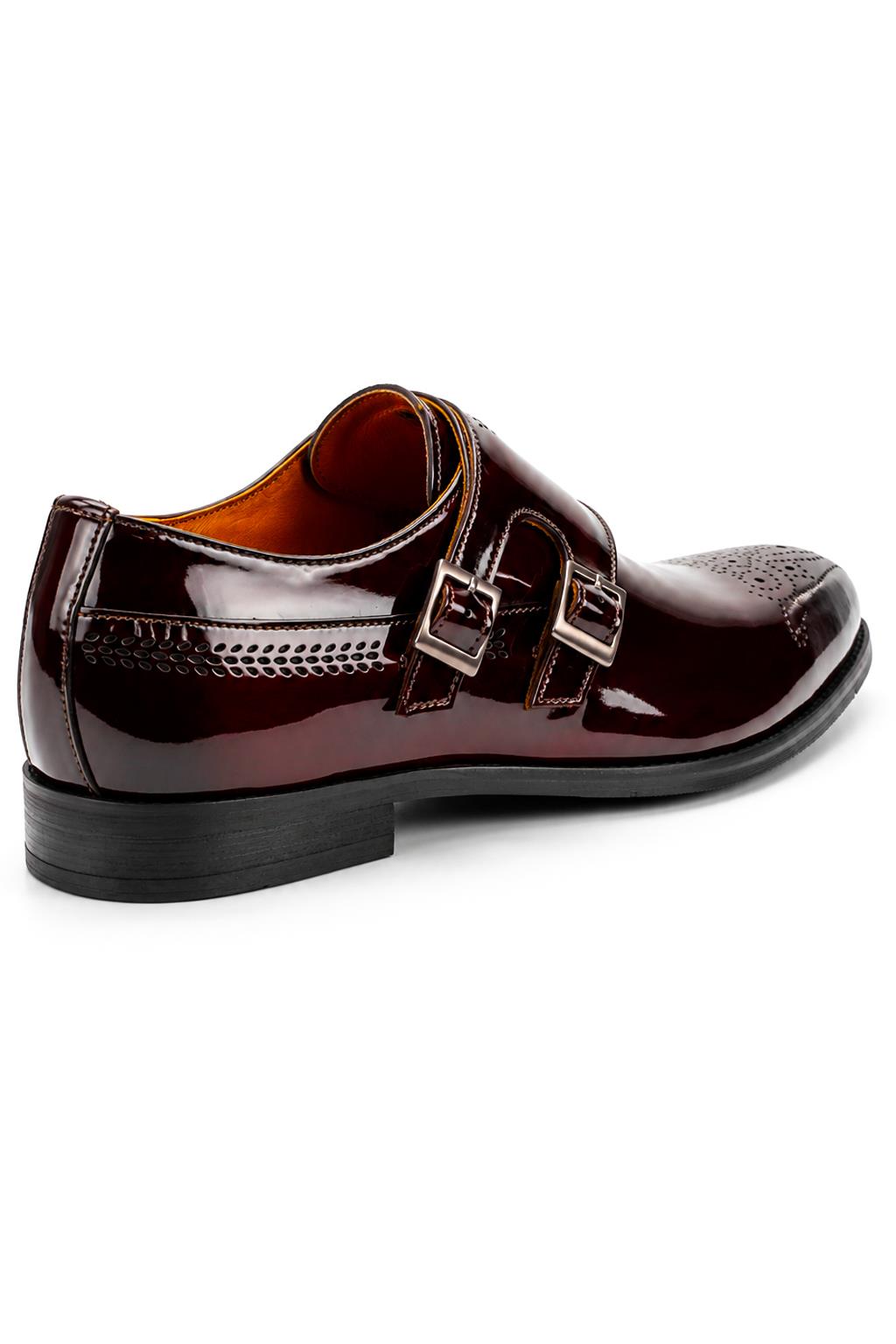 ROAN Men’s Maroon Glossy Patent Leather Monk Strap Dress Shoes
