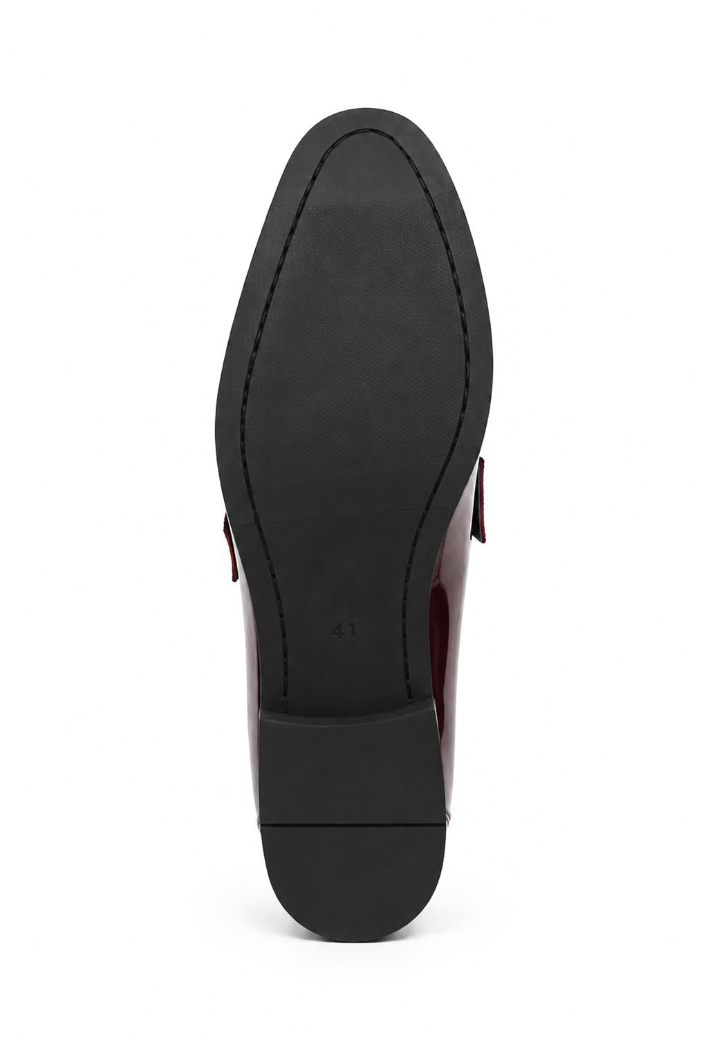 Men's Maroon Floral Velvet Patent Dress Loafers