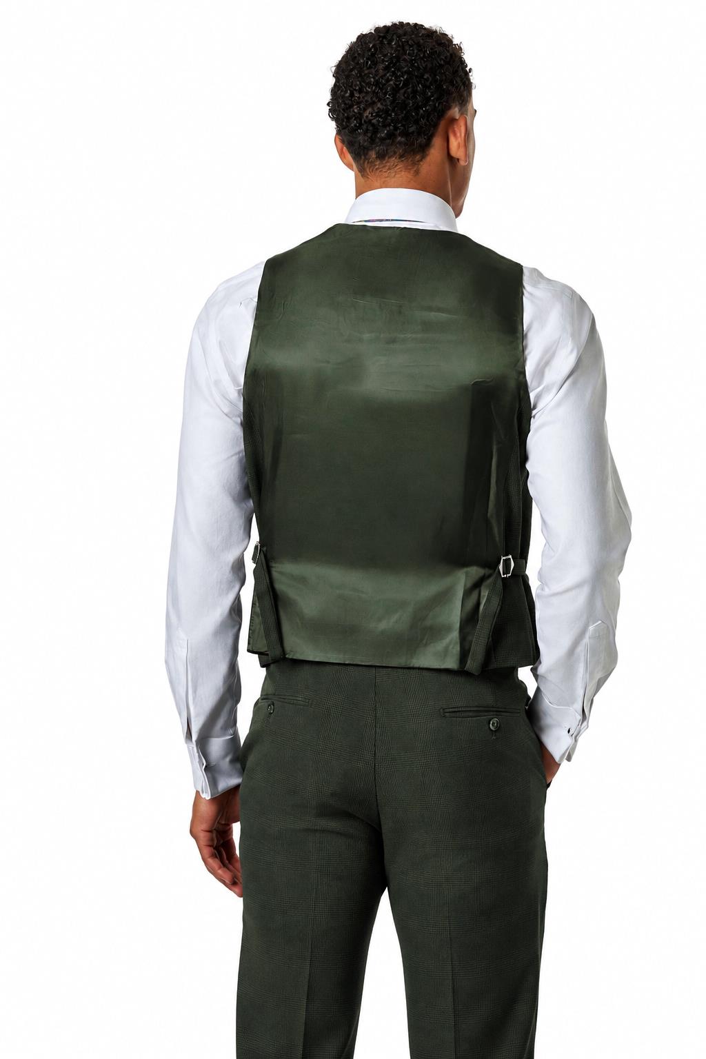 Finley - Men's Olive Green Prince of Wales Check Tailored Waistcoat