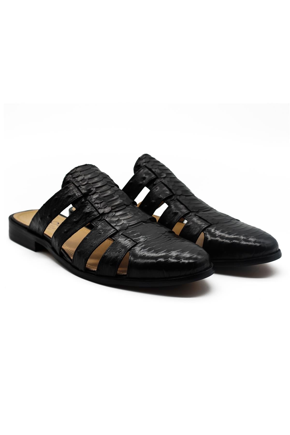 Men’s Essa Black Real Leather Mule Sandals