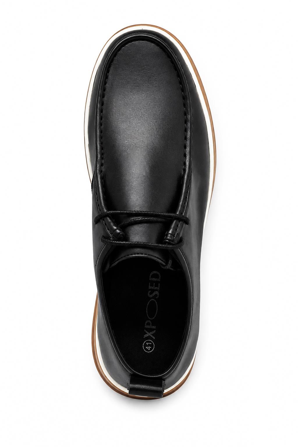 Men's Black Faux Leather Apron Toe Moc-Toe Chukka Boots