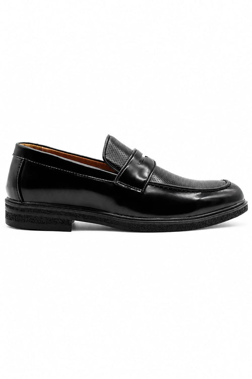 Men’s Black Patent Pin-Dot Penny Loafers