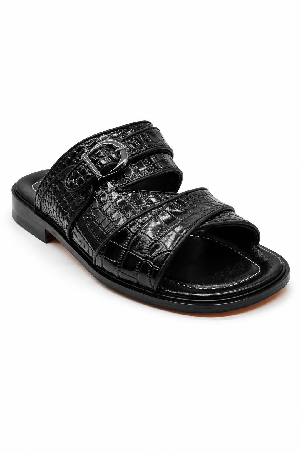Men’s Ade 2 Black Handmade Real Leather Embossed Sandals