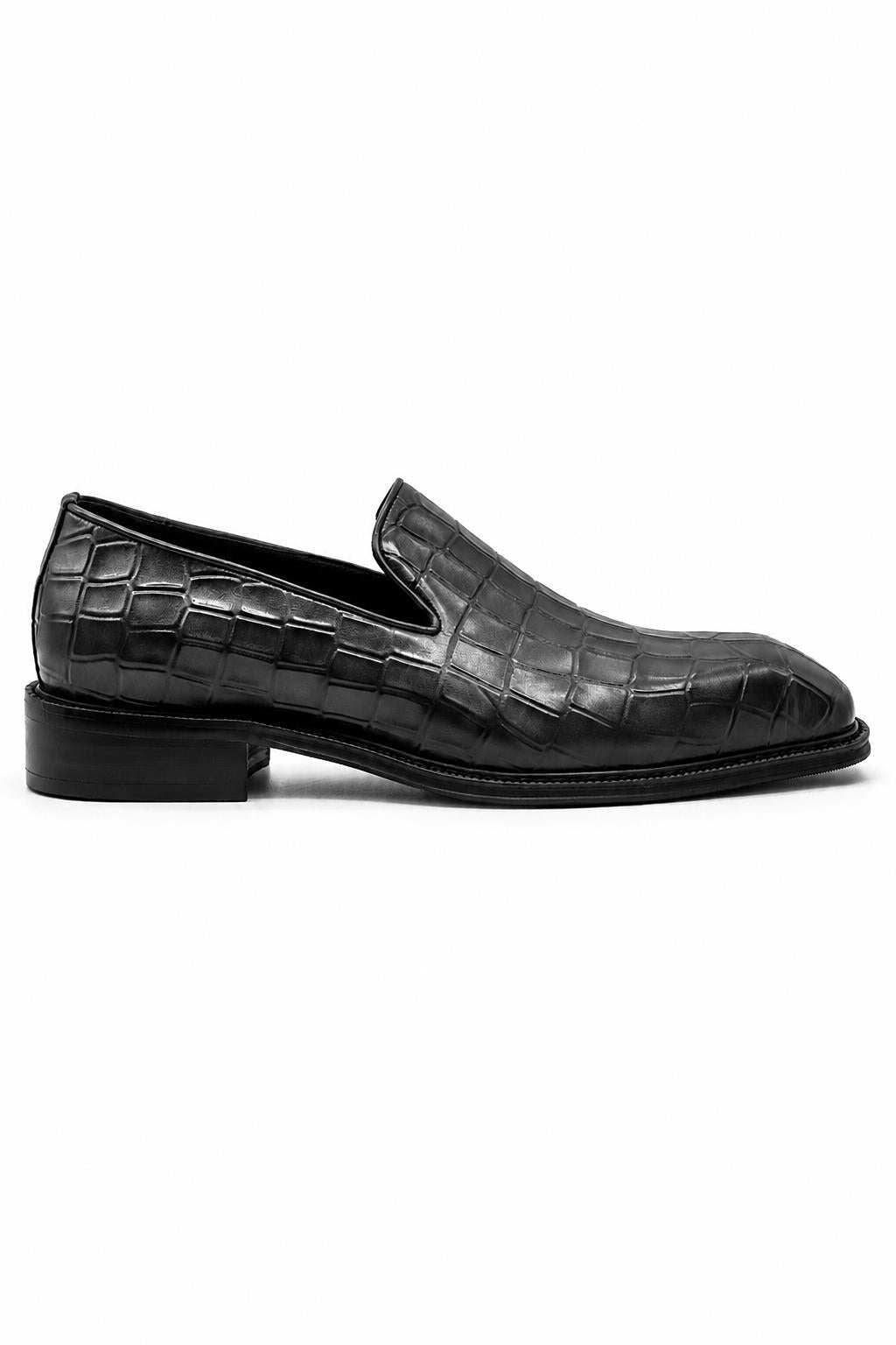 ELBA Men’s Grey Croc Embossed Leather Chisel Toe Loafers