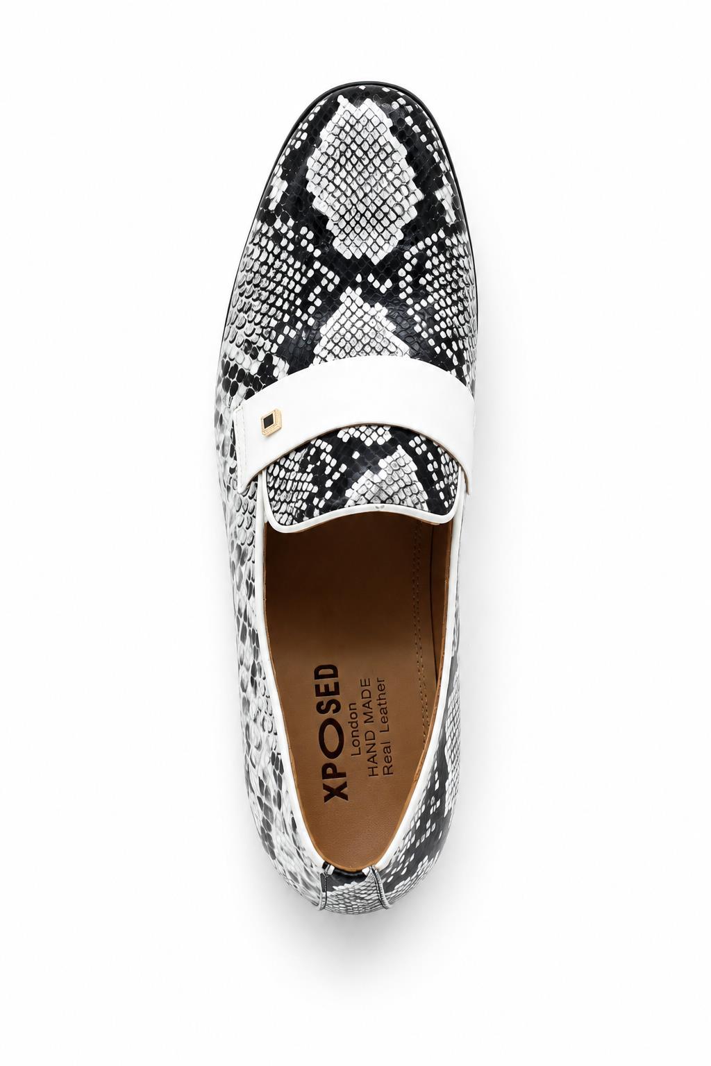 Men’s Black & White Shiny Patent Print Occasion Shoes