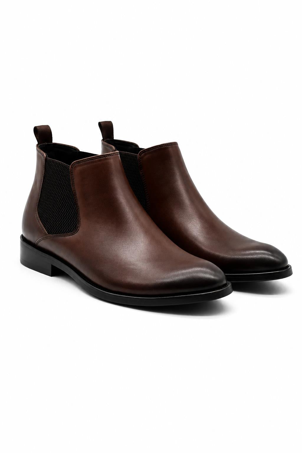 REMY Men’s Brown Burnished Polished Leather Chelsea Boots