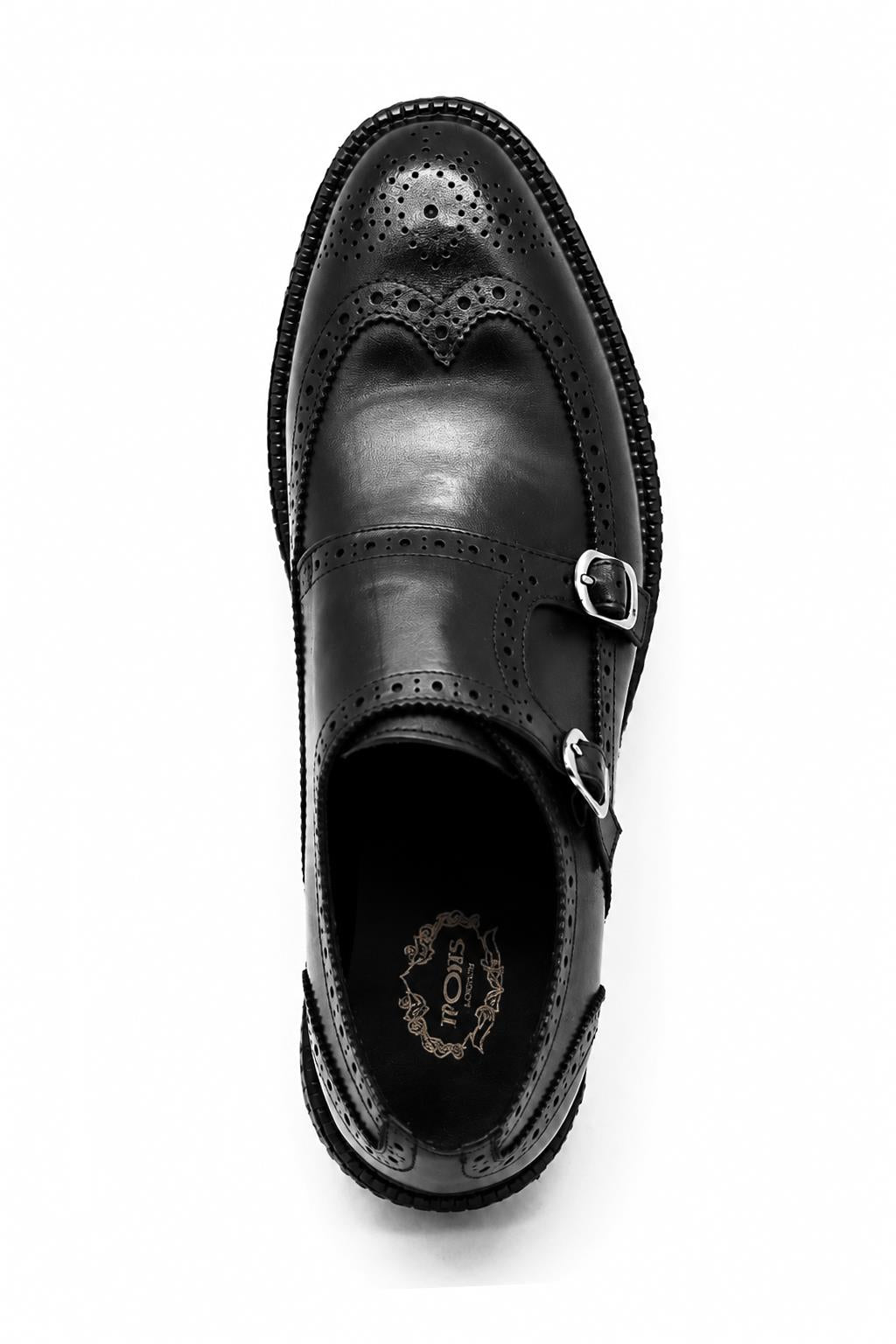 Men's Black Double Monk Strap Brogues - Chunky Sole