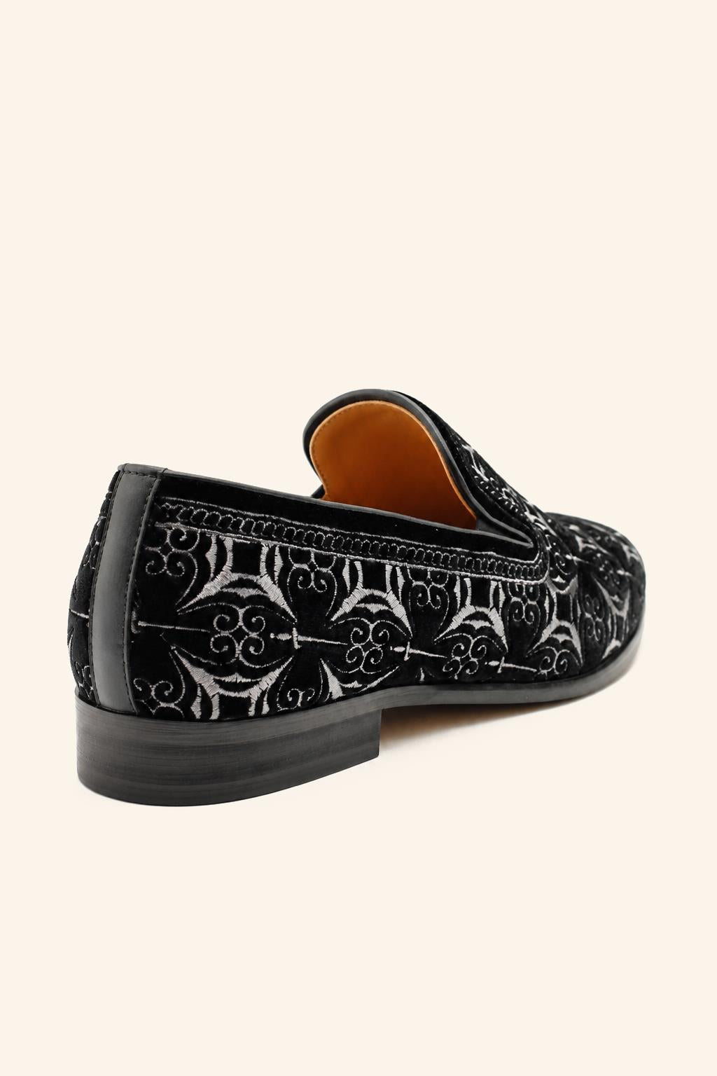 VITO Men’s Black Silver Embroidered Velvet Real Leather Party Loafers