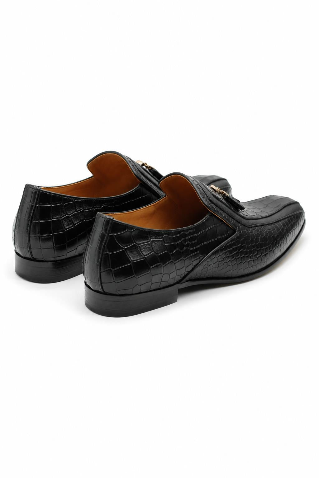 Men’s Black Shiny Polished Print Leather Occasion Shoes