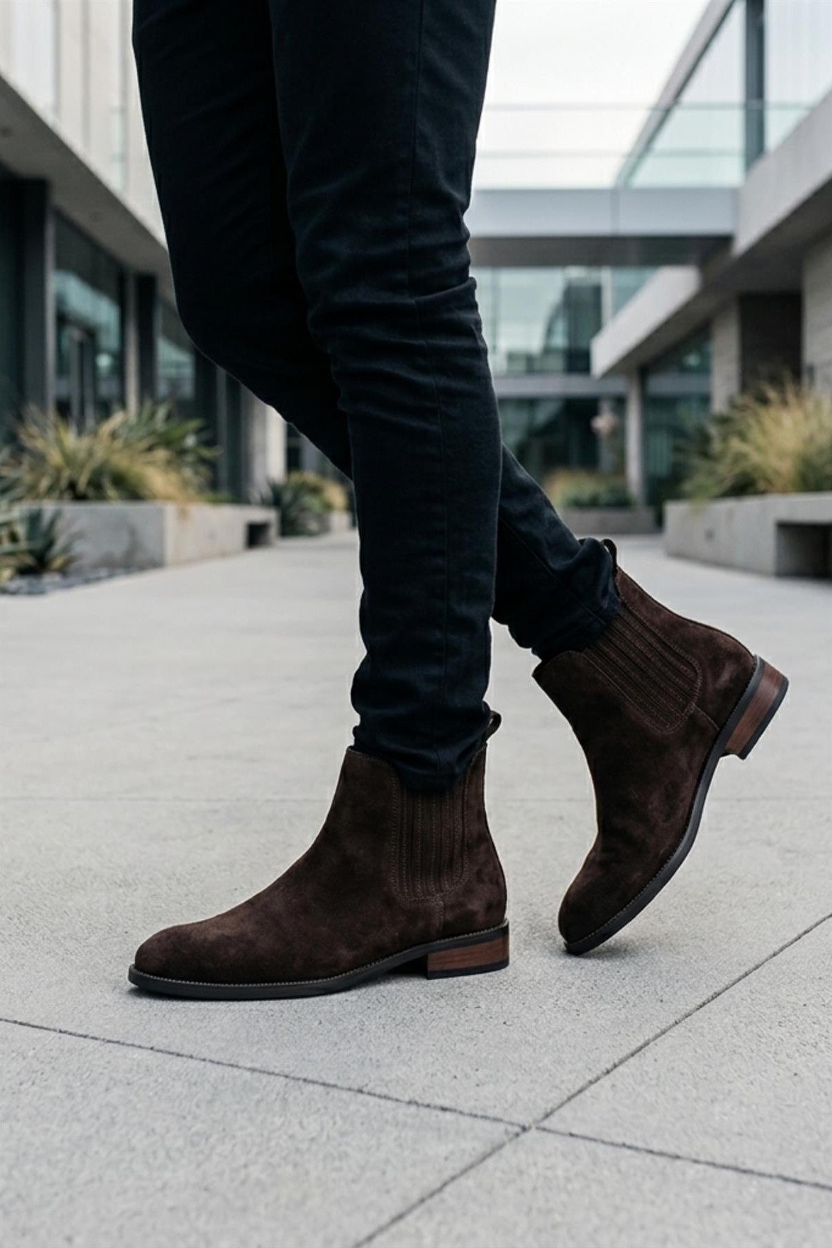 RAMOS Men’s Brown Smooth Suede Leather Chelsea Boots