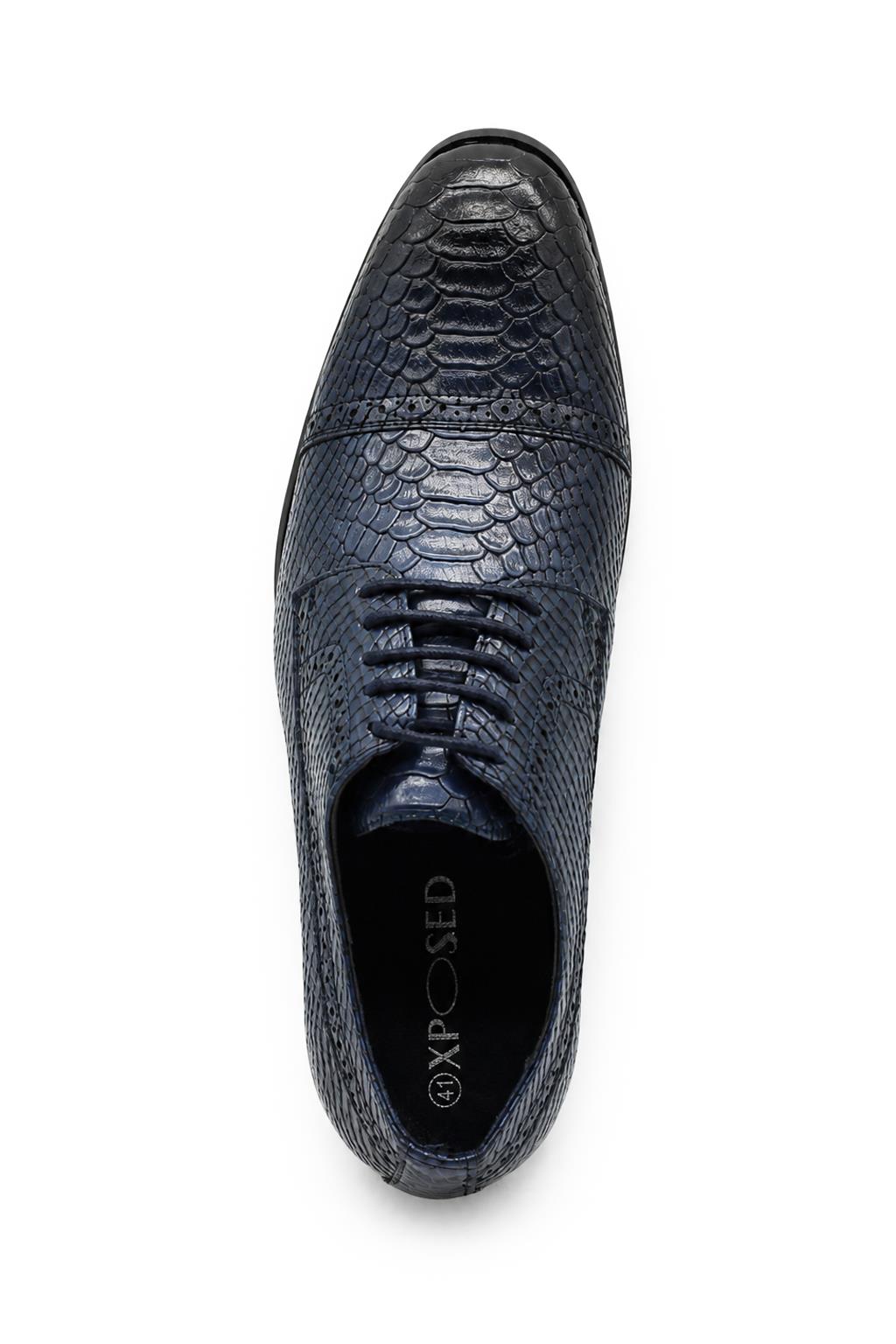 Men's Navy Embossed Faux Leather Lace up Derby Shoes