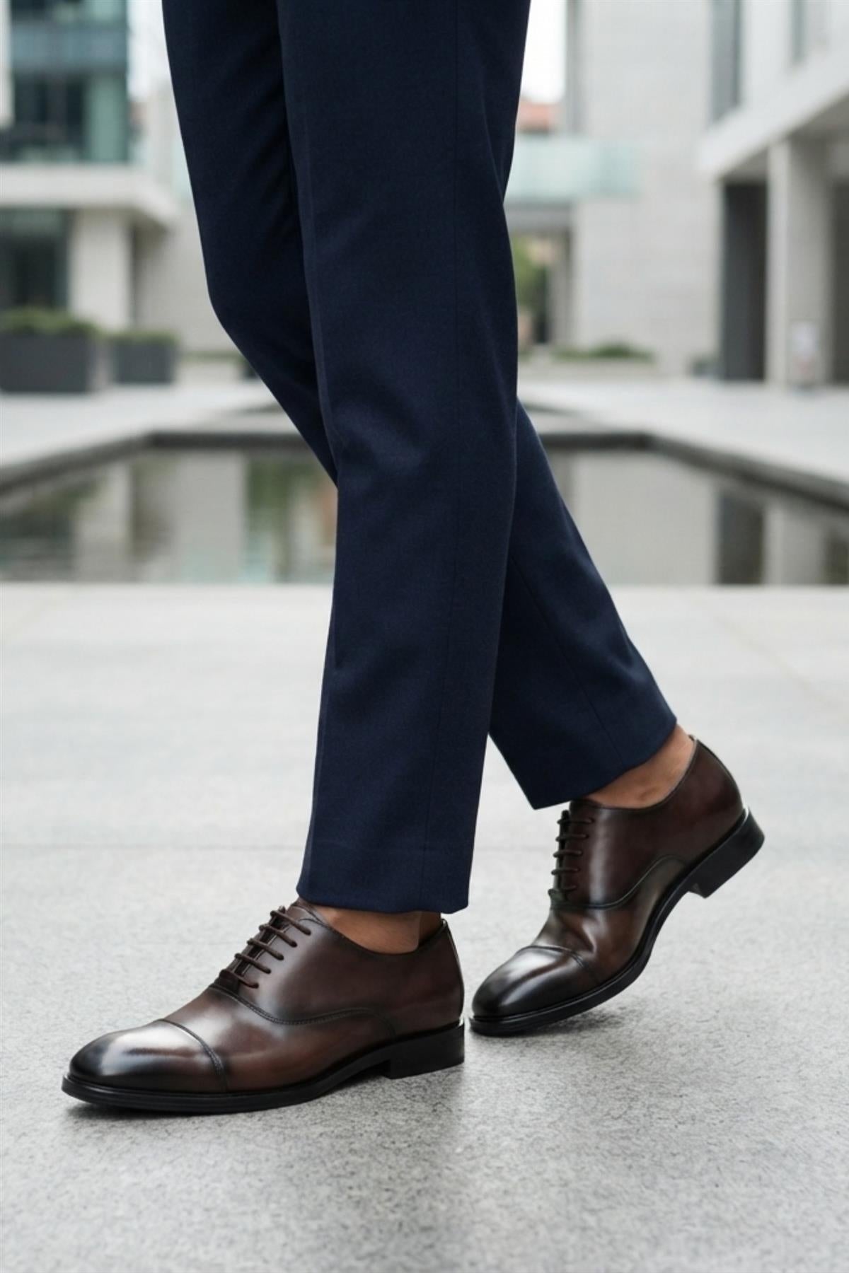 Men's Classic Brown Faux Leather Toe Cap Oxford Lace-up Shoes