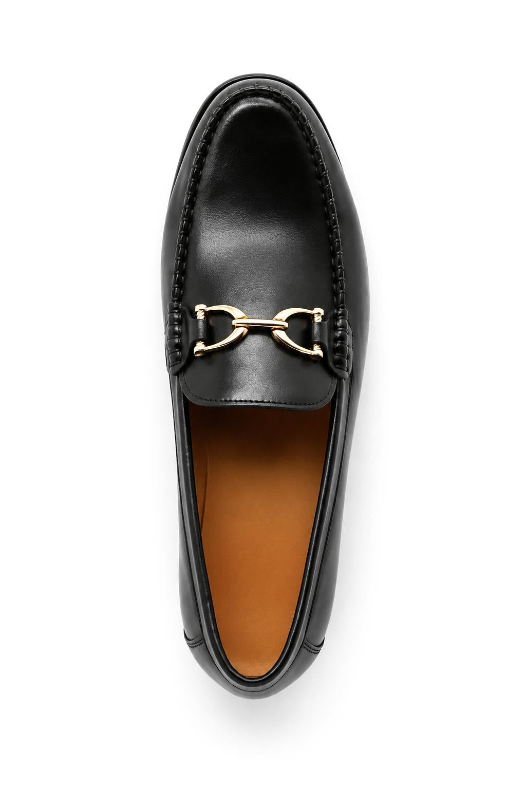 ARLO Men’s Black Polished Leather Gold Buckle Dress Loafers