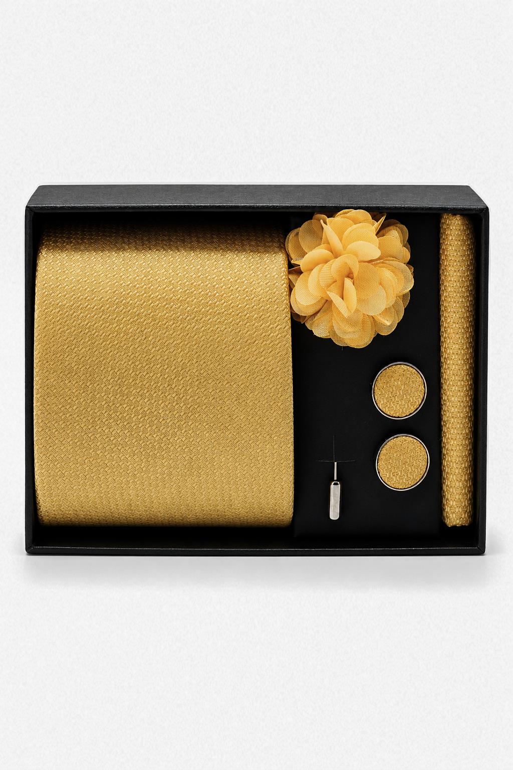 Men’s Yellow Textured 4-Piece Tie Gift Set