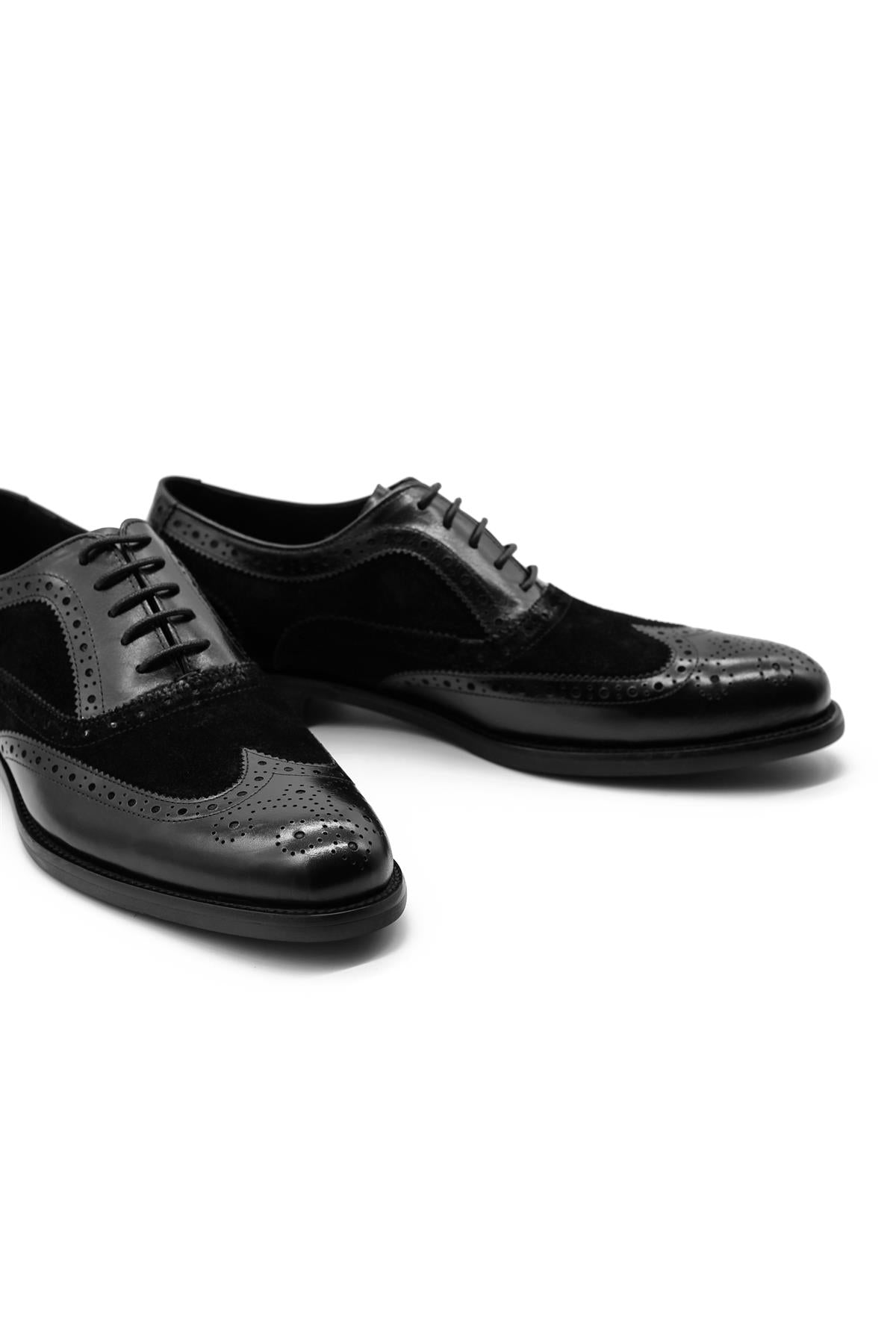 Lawson Men's Handmade Leather & Suede Wingtip Brogue Shoes – Black