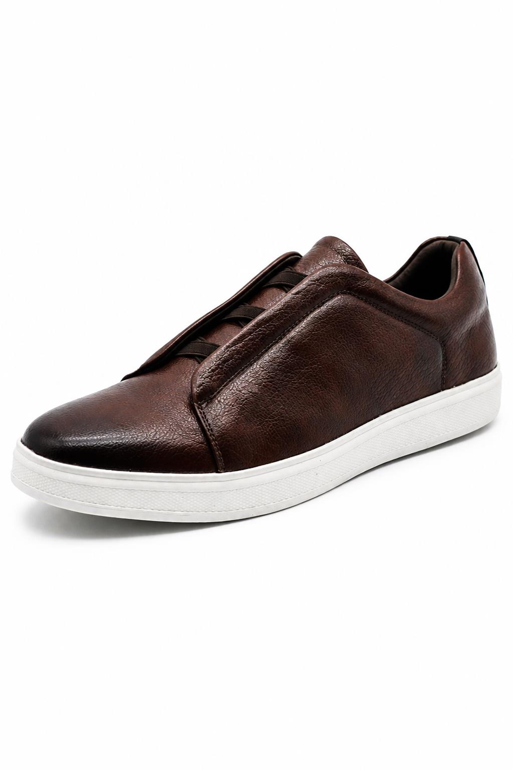 Men’s Coffee Brown Faux Leather Slip-On Trainers