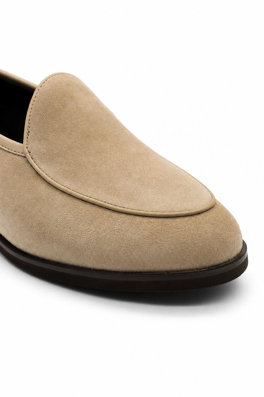 Men's Beige Suede Leather Dress Loafers