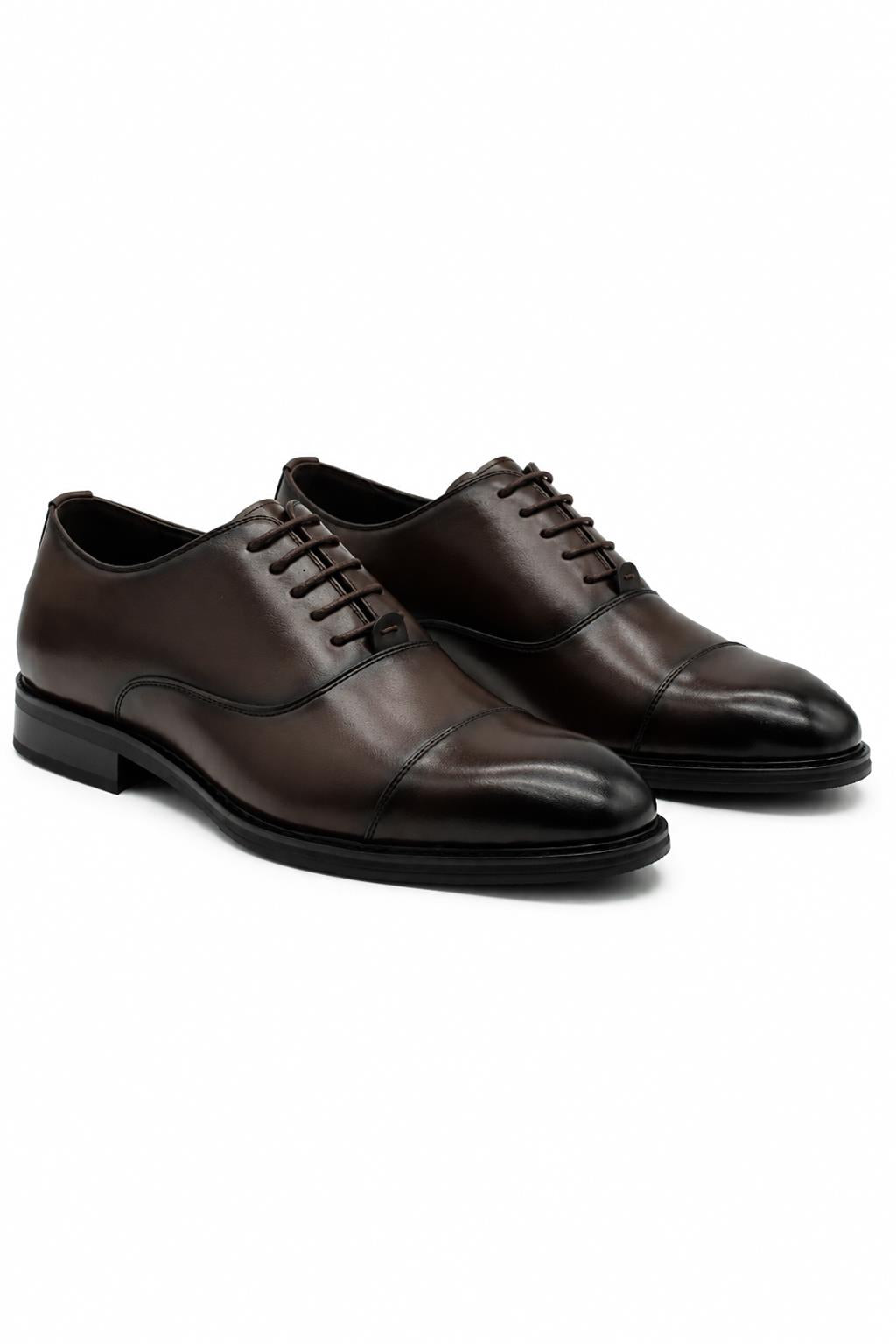 Men's Classic Brown Faux Leather Toe Cap Oxford Lace-up Shoes