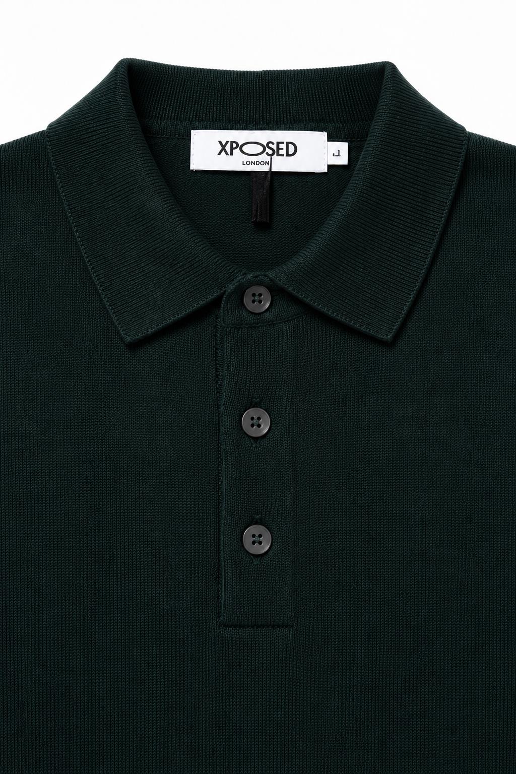 Men's Black 100% Cotton Fine Knit Button Neck Polo Jumper