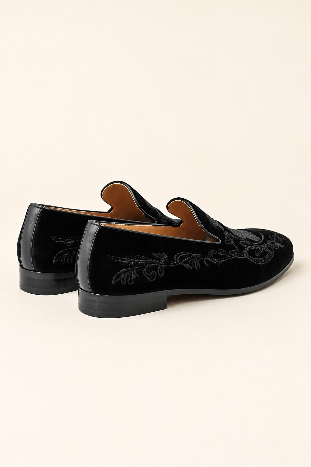 FRED Men’s Black Embroidered Velvet Party Loafers