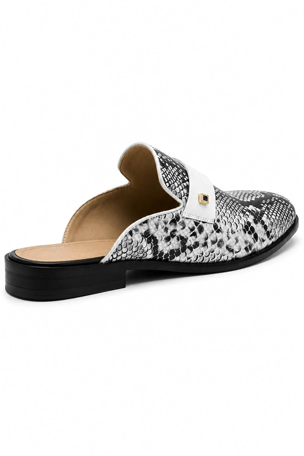 Men’s Black & White Shiny Patent Print Occasion Half Shoes