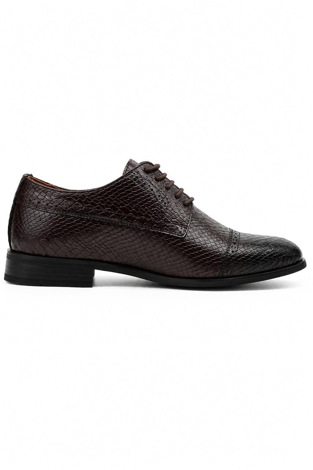 Men's Brown Printed Faux Leather Derby Dress Shoes