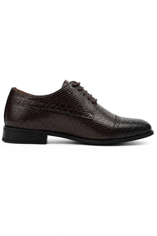 Men's Brown Printed Faux Leather Derby Dress Shoes