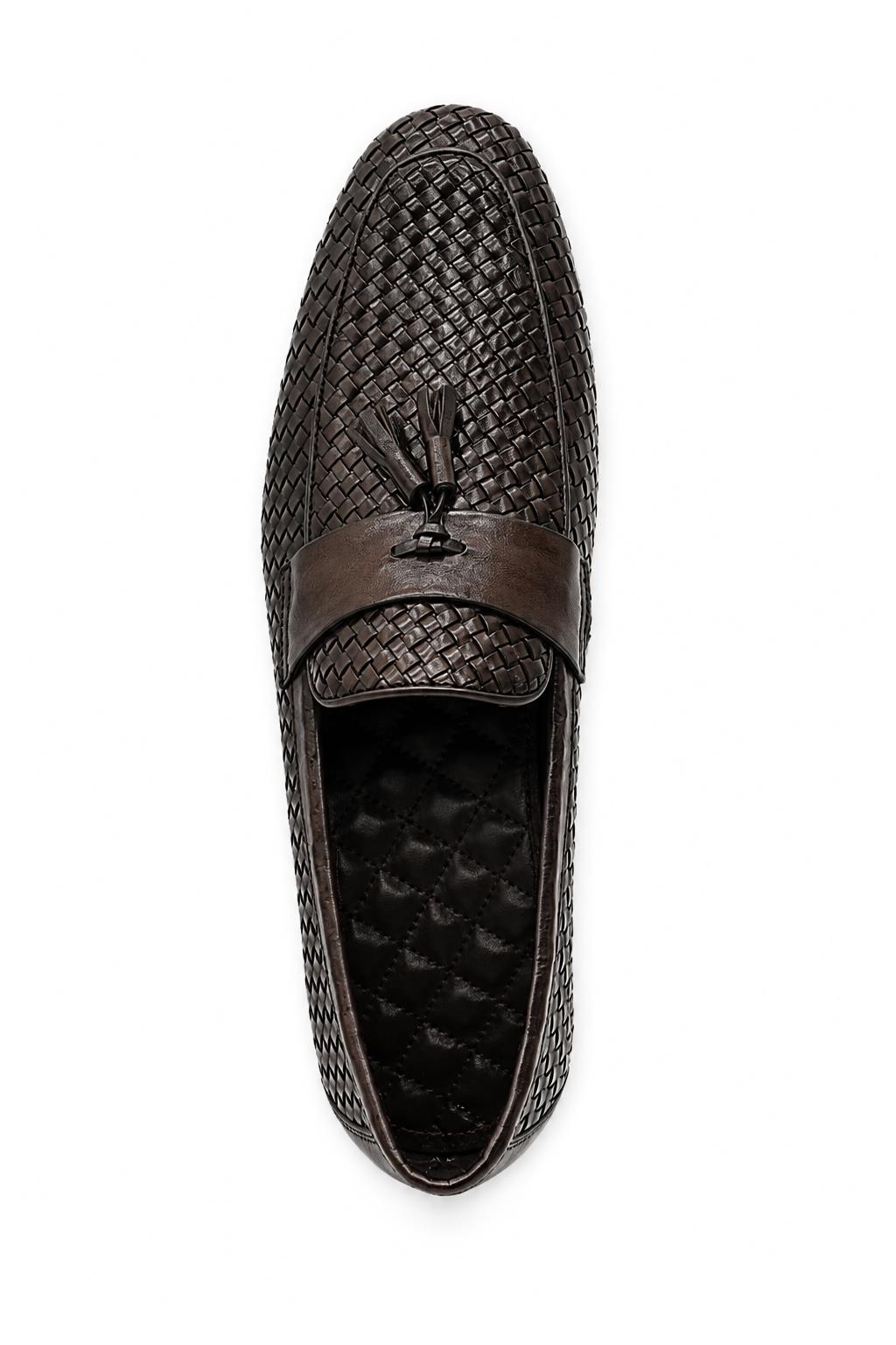 DIVO Men’s Brown Handmade Woven Leather Tassel Loafers