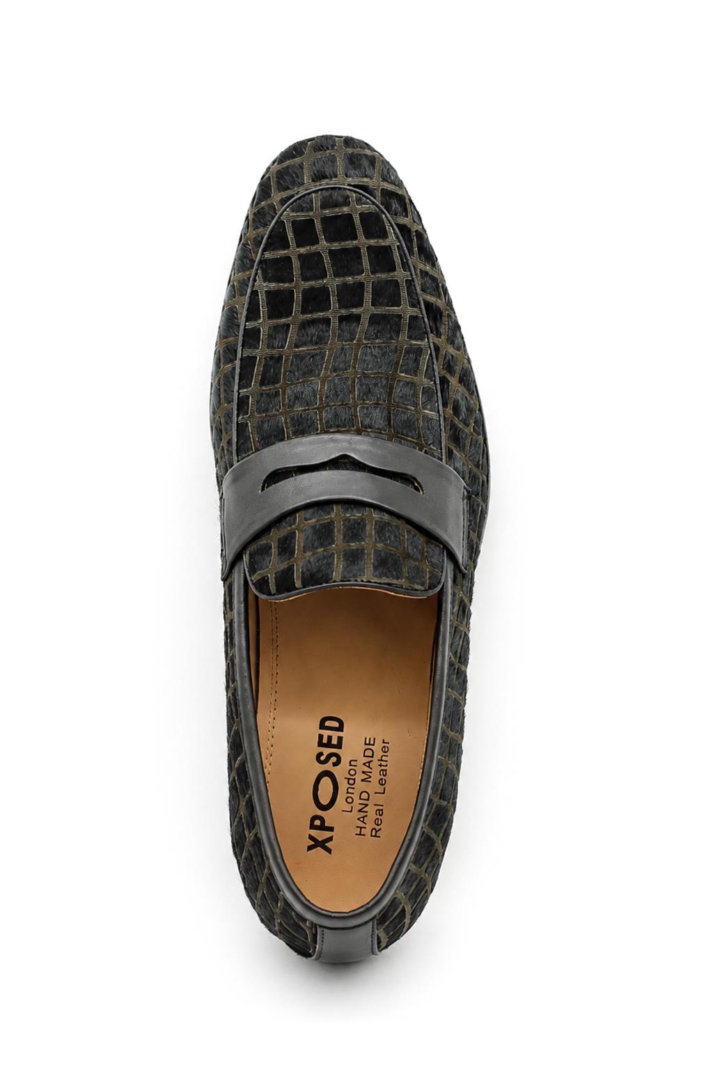 GINO Men’s Black Patterned Horsehair Leather Penny Loafers