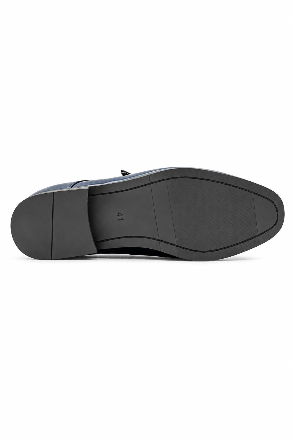 Men's Navy Floral Velvet Monk Strap Dress Shoes