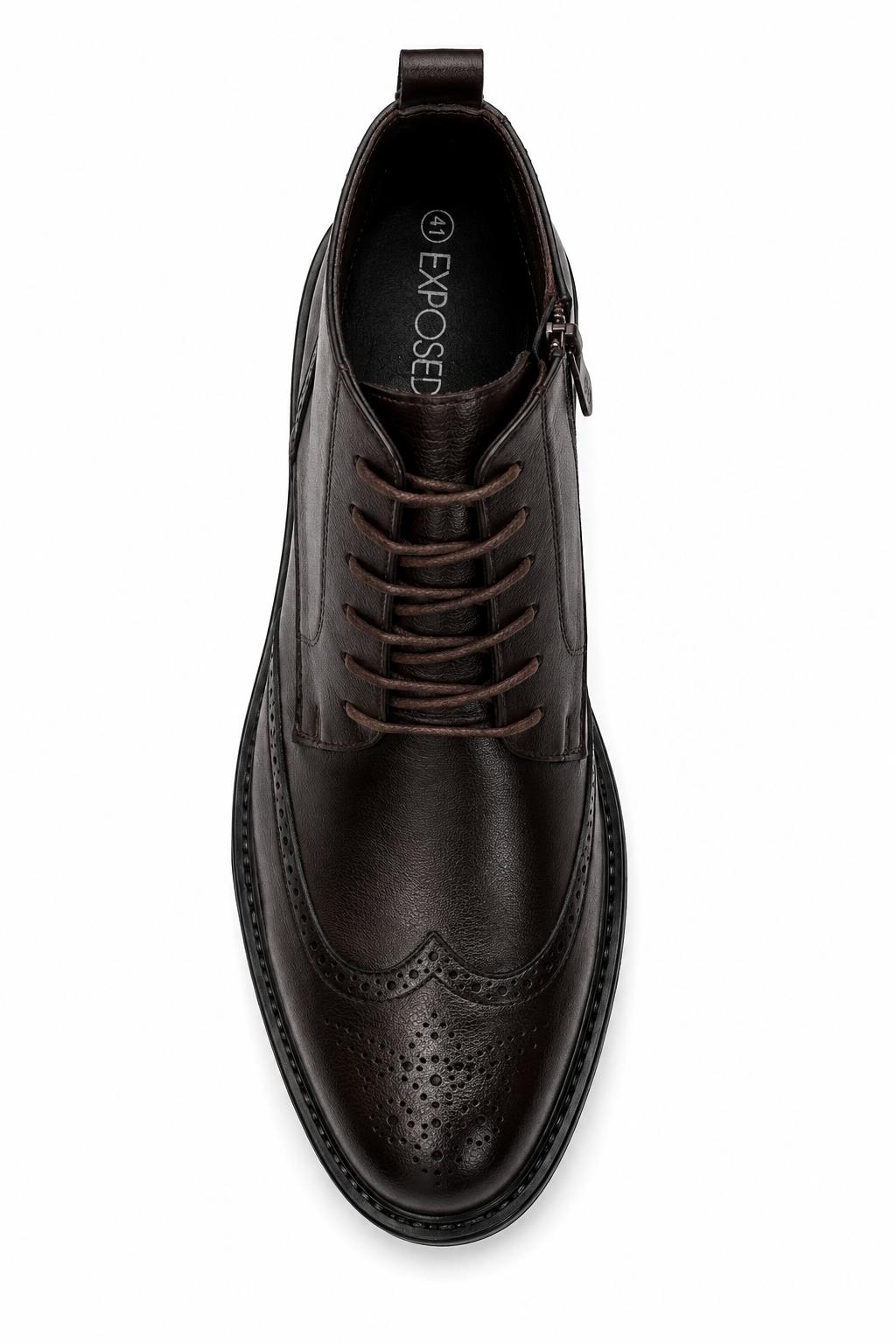 Men's Dark Brown Faux Leather Wingtip Brogue Boots