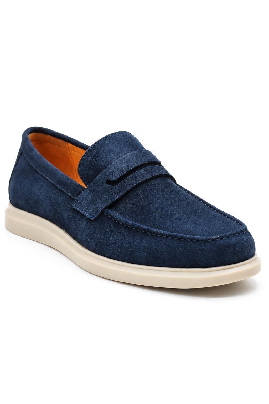 Men’s Milo Navy Blue Suede Leather Penny Loafers