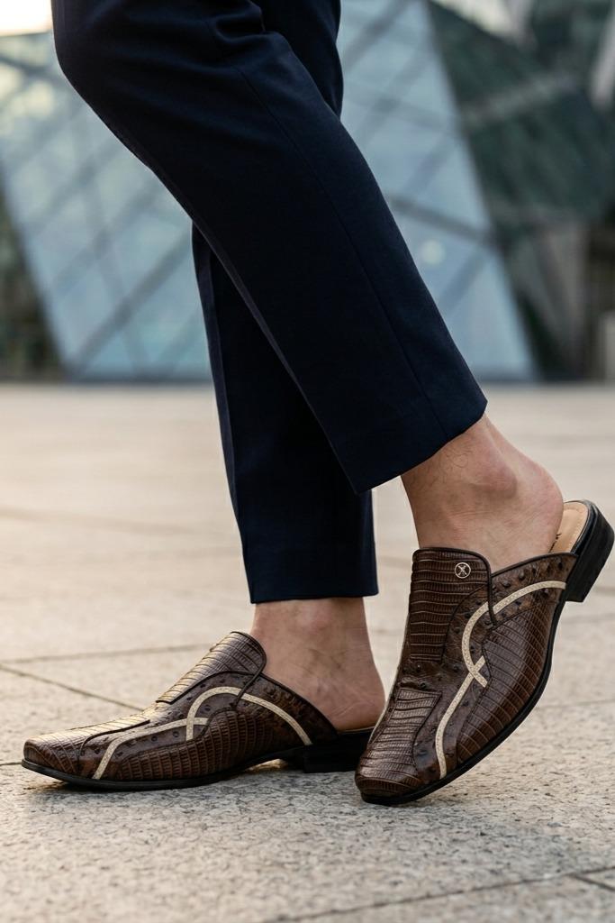 Men’s Glossy Brown Handmade Real Leather Half Shoes