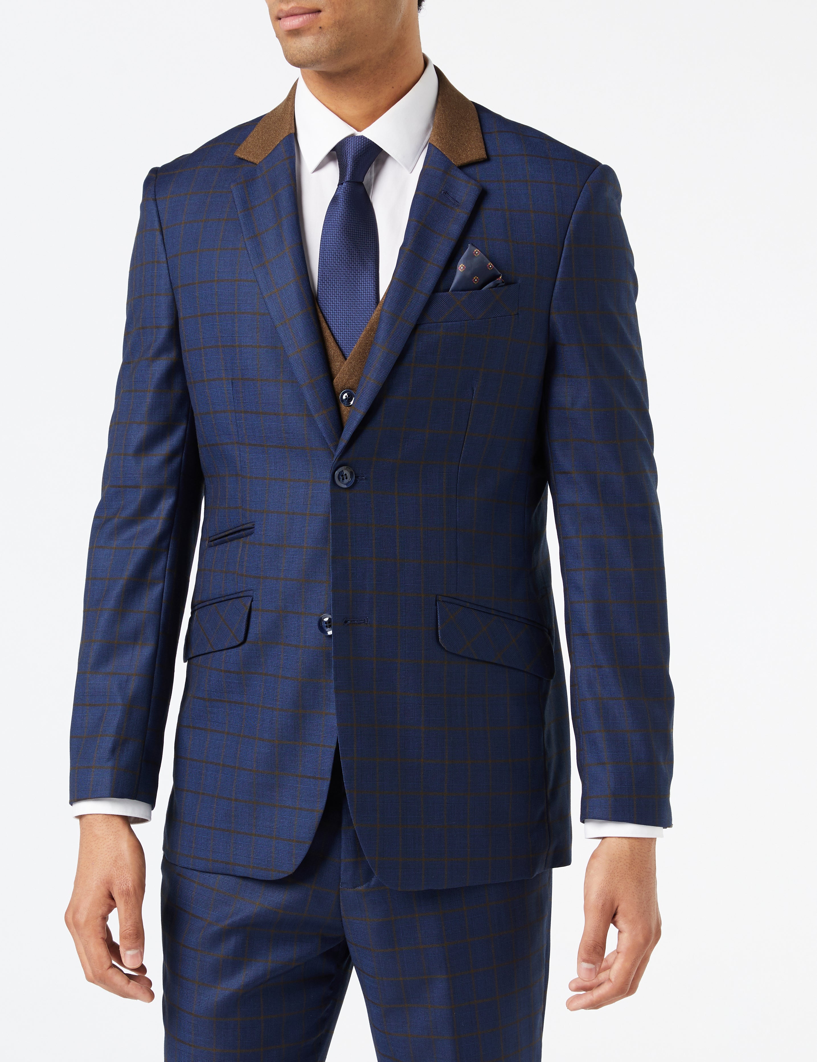 FALCO BLUE GRID CHECK JACKET AND WAISTCOAT