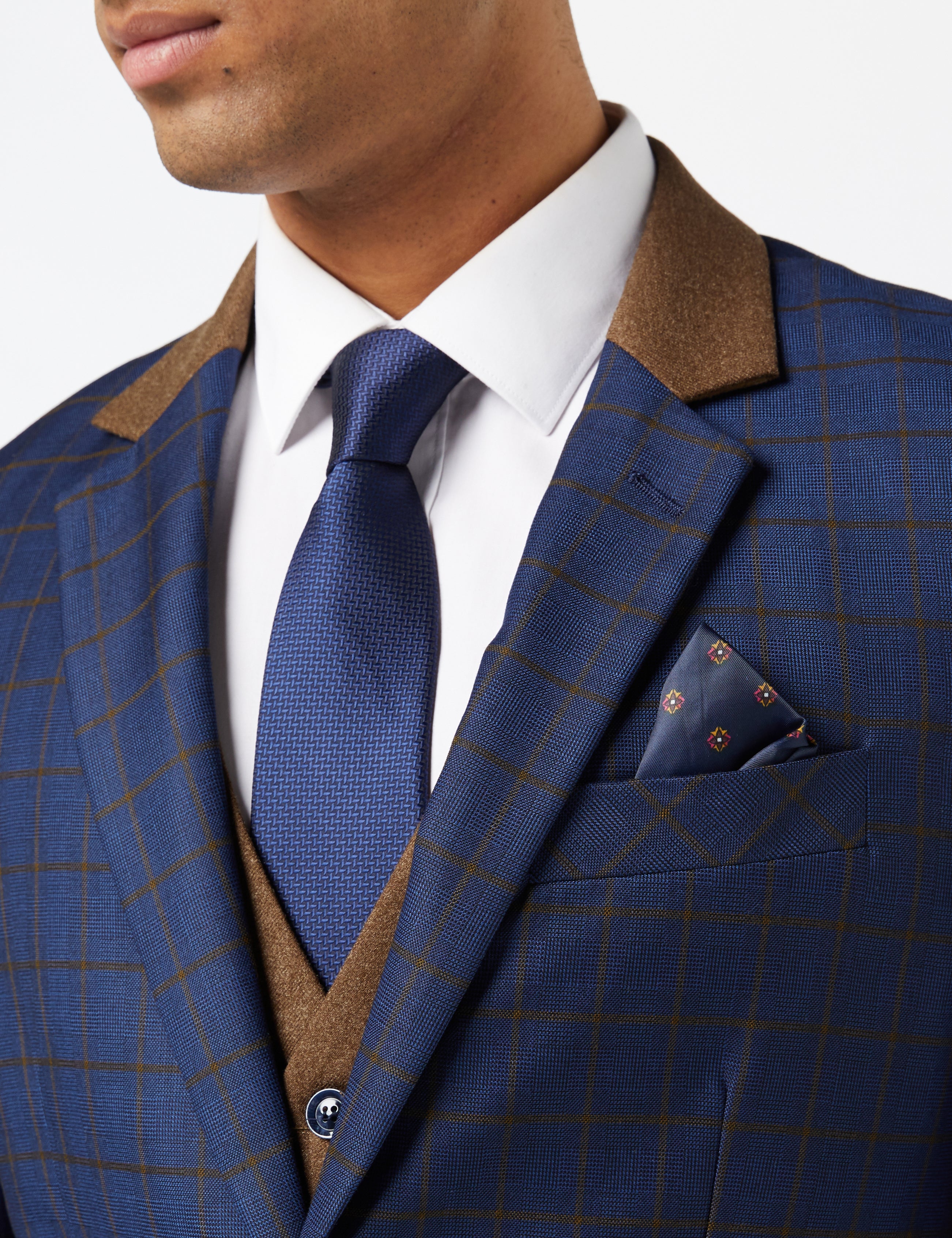 FALCO BLUE GRID CHECK JACKET AND WAISTCOAT