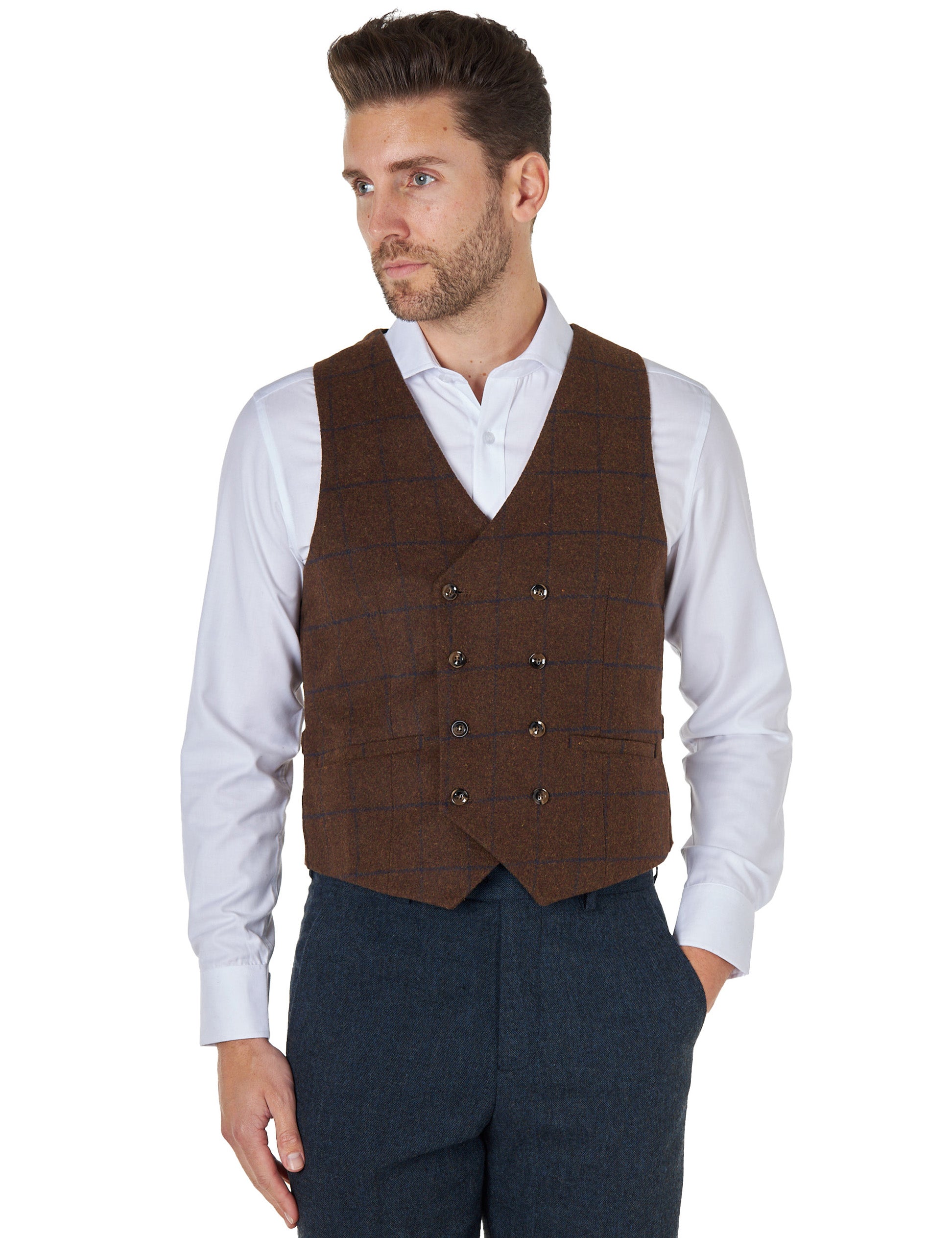 JUDE TWEED CHECK DOUBLE BREASTED WAISTCOAT
